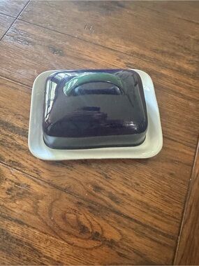 Denby Ceramic Butter Dish with Purple Lid and White Base
